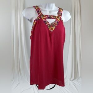 Entro Red Embroidered Strappy Lined Women's Tank Top Size Large